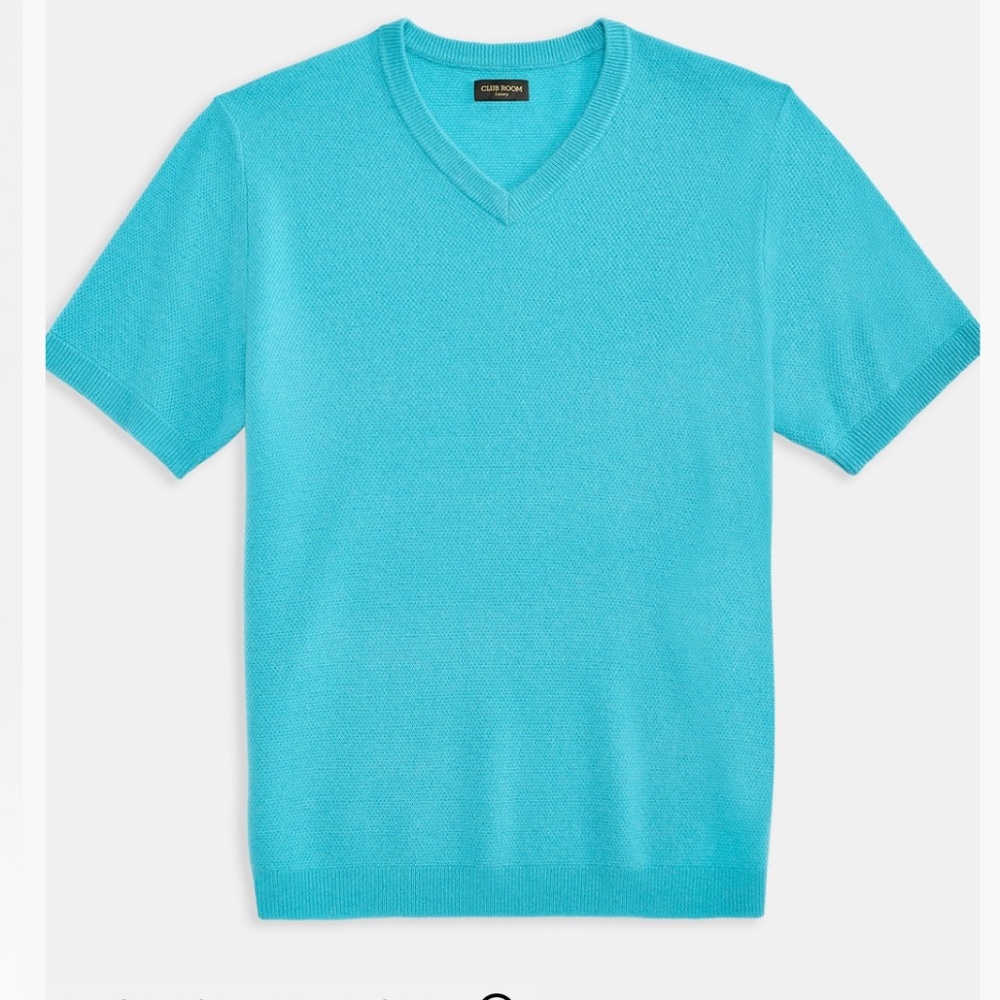 NWT 100 % Cashmere sweater T-shirt Club Room men’s size Large v-neck. Aqua blue